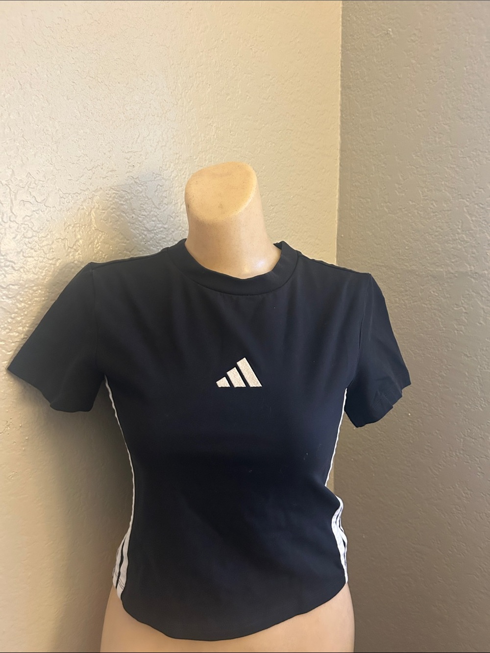 adidas Black Tee with White Logo and Side Stripes size L